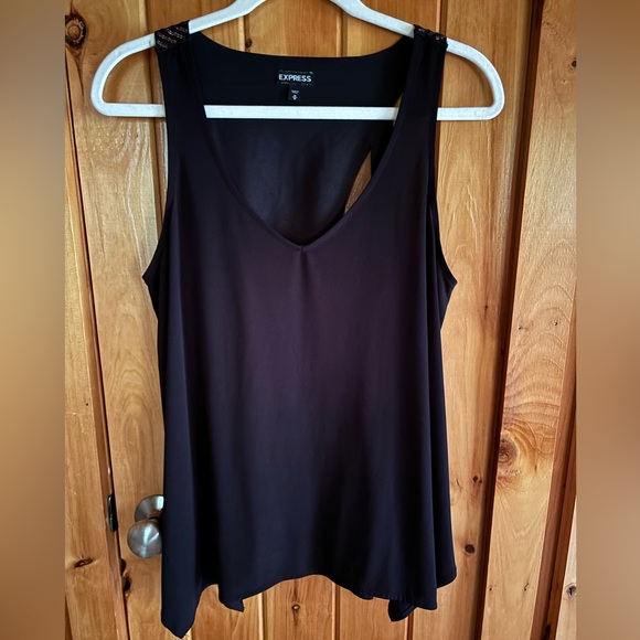 Express Women’s Black Flowy Tank Top with Purple, Silver and Black Sequence Back - Picture 6 of 8